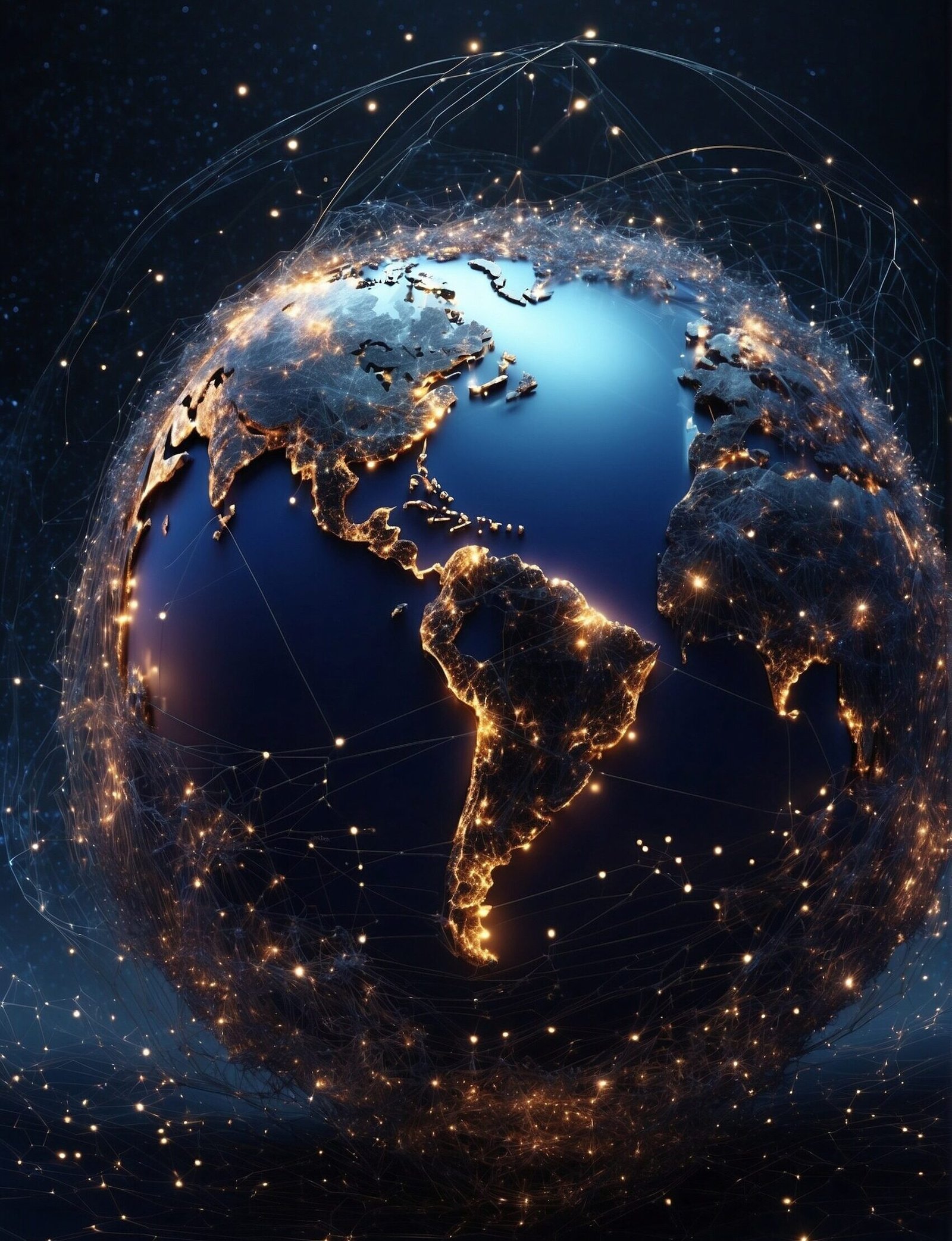 Earth globe enveloped by the worldwide internet web, technical concept